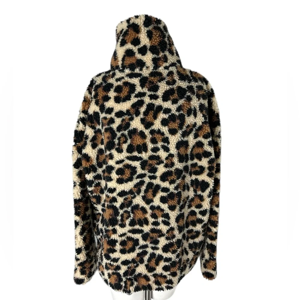 J. Crew Leopard Sherpa Snap-Front Pullover